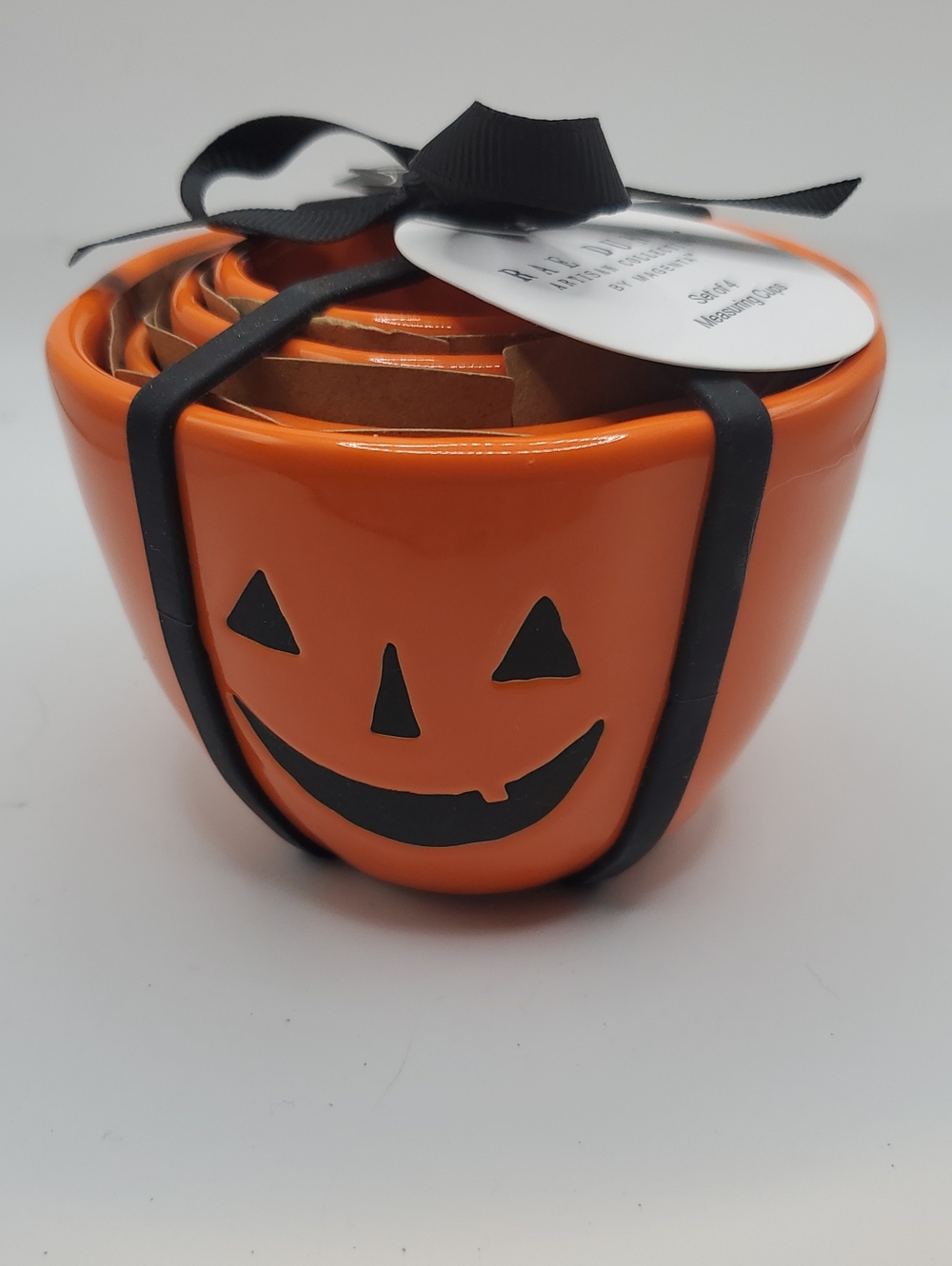 Rae Dunn Halloween Pumpkin Measuring Cup Set - Orange Jack-O'-Lantern